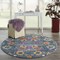 Homeroots 4 ft. Round Denim Blue Florals Distressed Area Rug 385173 - alternate 2